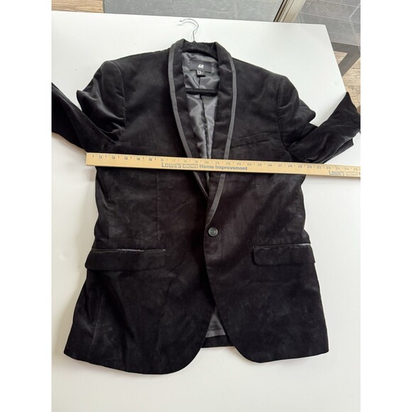 H&M Men's Blazer Sport Coat Jacket 40R Velvet Black One Button Satin Trim Lapel - Picture 7 of 11